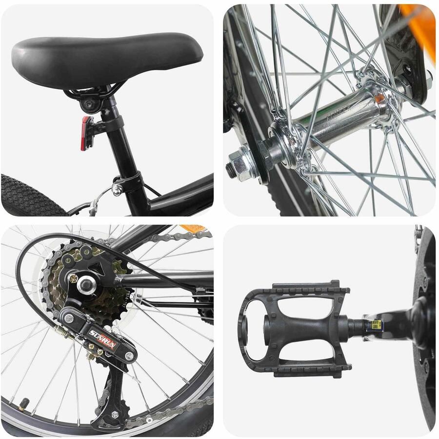 VidaXL Kinder mountainbike 24 Inch 6-Speed voor 8-12 jaar oud Zwart