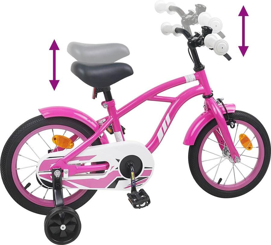 VidaXL Kinderfiets 14 Inch voor 3-5 jaar oud Donkerroze