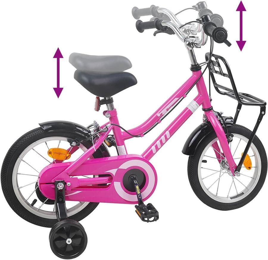 VidaXL Kinderfiets 14 Inch voor 3-5 jaar oud Roze en Zwart