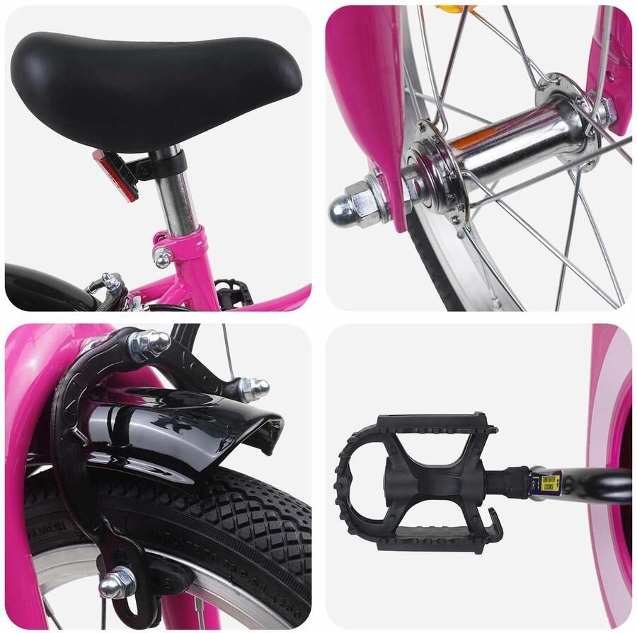 VidaXL Kinderfiets 14 Inch voor 3-5 jaar oud Roze Zwart