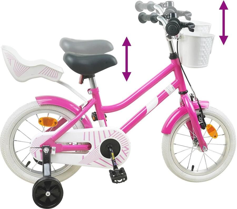 VidaXL Kinderfiets 12 Inch voor 2-4 jaar oud Donkerroze