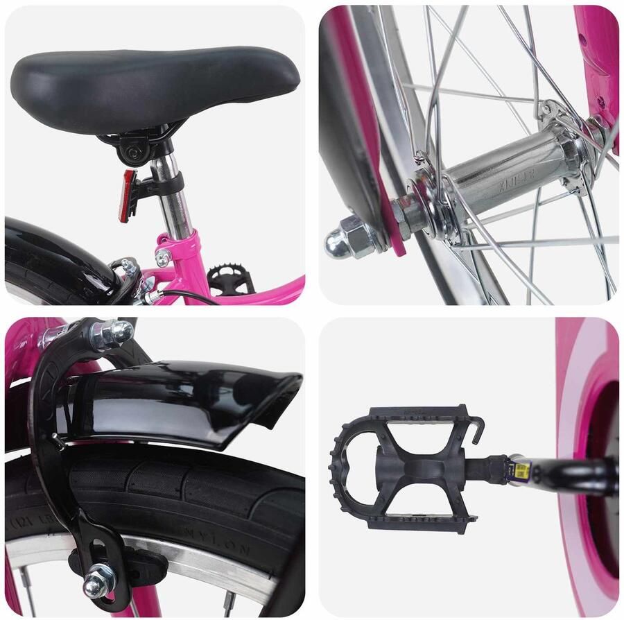 VidaXL Kinderfiets 18 Inch voor 5-7 jaar oud Roze en Zwart