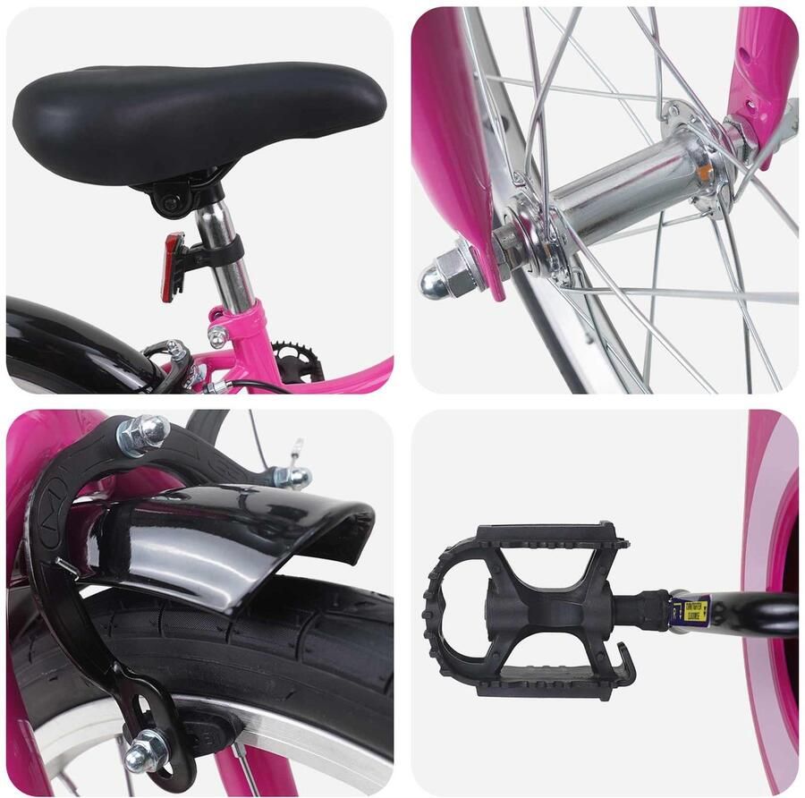 VidaXL Kinderfiets 18 Inch voor 5-7 jaar oud Roze Zwart