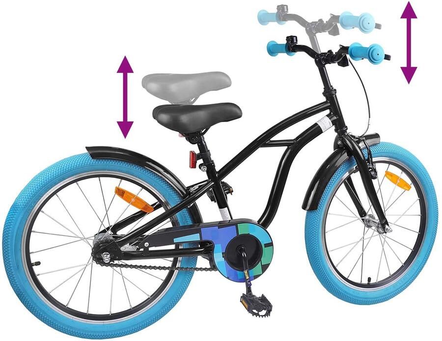 VidaXL Kinderfiets 18 Inch voor 5-7 jaar oud Zwart