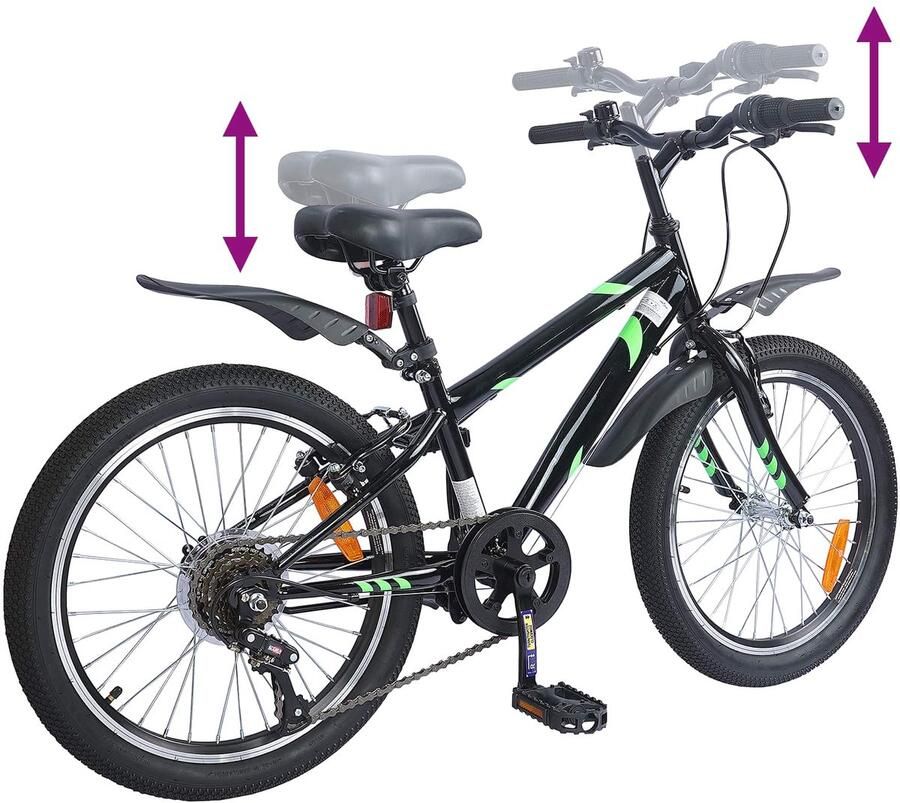 VidaXL Kinderfiets 20 Inch 6-Speed voor 6-11 jaar oud Zwart