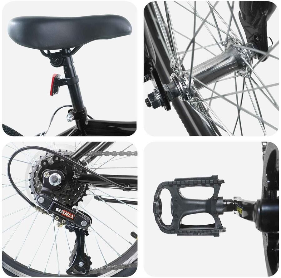 VidaXL Kinderfiets 20 Inch 6-Speed voor 6-11 jaar oud Zwart