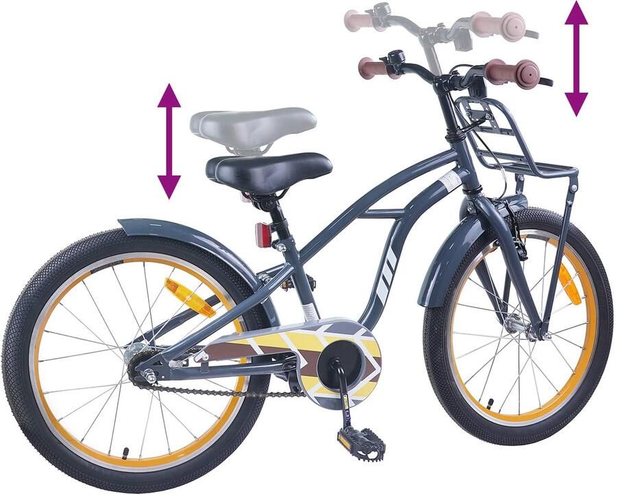 VidaXL Kinderfiets 22 Inch voor 7-12 jaar oud Donkergrijs