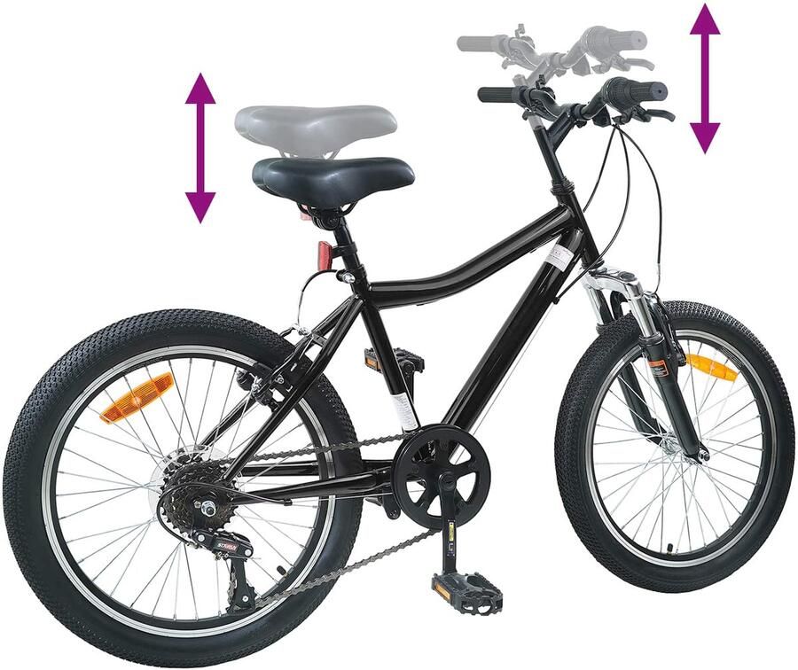 VidaXL Kinderfiets 24 Inch 6-Speed voor 8-12 jaar oud Zwart