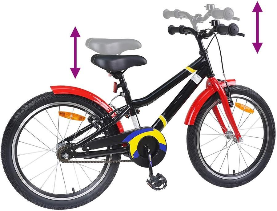 VidaXL Kinderfiets 24 Inch voor 8-12 jaar oud Zwart rood