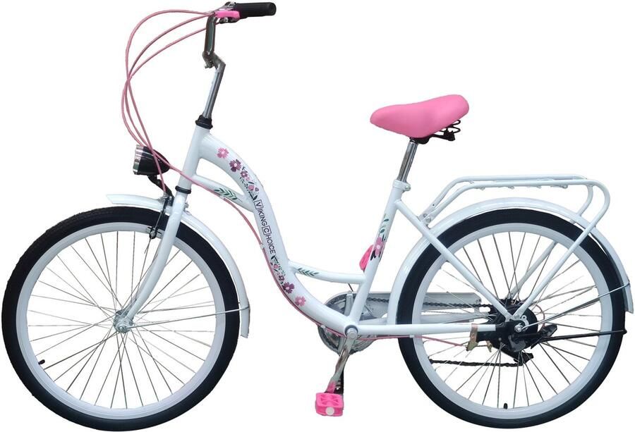 Viking Choice Kinderfiets 24 inch met 6 versnellingen wit met roze wielen