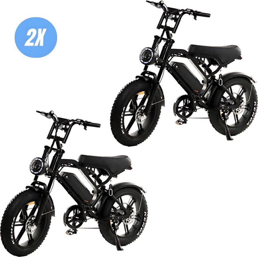 Vilolux 2 stuks V20 PRO 3.0 Rijklaar Hydraulische Remmen Alarm 2024 Model Elektrische Fatbike Fatbikes E-Bike Cruise Functie 25 km u 250W 7 Versnellingen Telefoontas Voetsteunen 2 Jaar Garantie Zwart Legaal