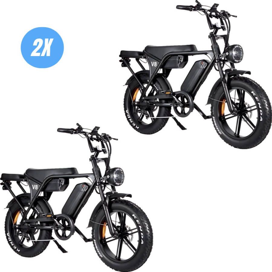 Vilolux V8 Dubbele Accu PRO 3.0 2 Stuks Achterzit Rijklaar Alarm Hydraulische Rem 2024 Model Elektrische Fatbike E-Bike Cruise Functie 25 km u 7 Versnellingen Telefoontas Voetsteunen 2 Jaar Garantie Legaal