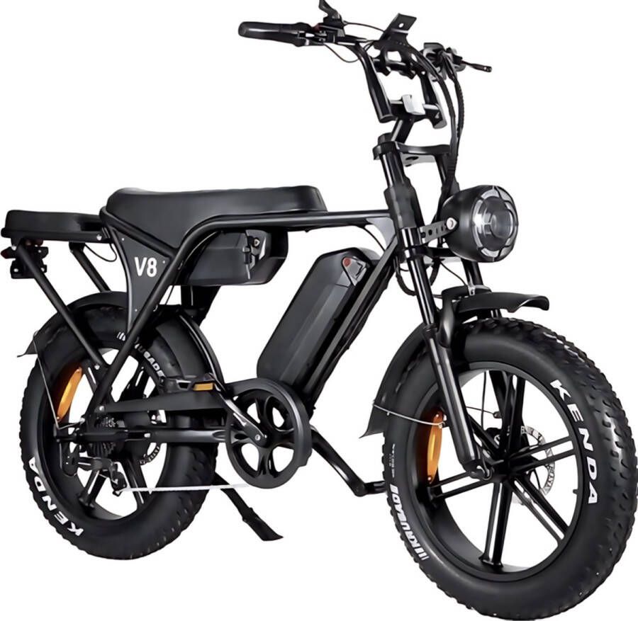 Vilolux V8 Dubbele Accu PRO 3.0 Rijklaar Achterzit Alarm Hydraulische Rem 2024 Model Elektrische Fatbike E-Bike Cruise Functie 25 km u 250W 7 Versnellingen Telefoontas Voetsteunen 2 Jaar Garantie Legaal