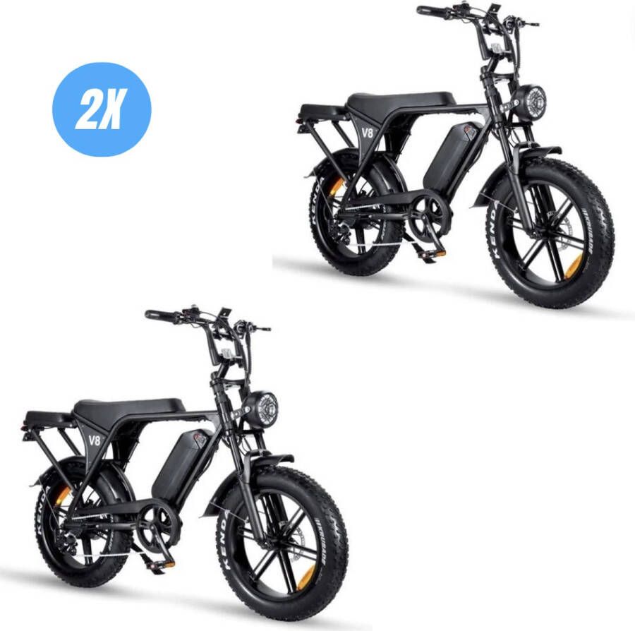 Vilolux V8 PRO 3.0 Achterzit 2 Stuks Rijklaar Alarm Hydraulische Rem 2024 Model Elektrische Fatbike Fatbikes E-Bike Telefoontas Cruise Functie 25 km u 250W 7 Versnellingen Voetsteunen 2 Jaar Garantie Legaal