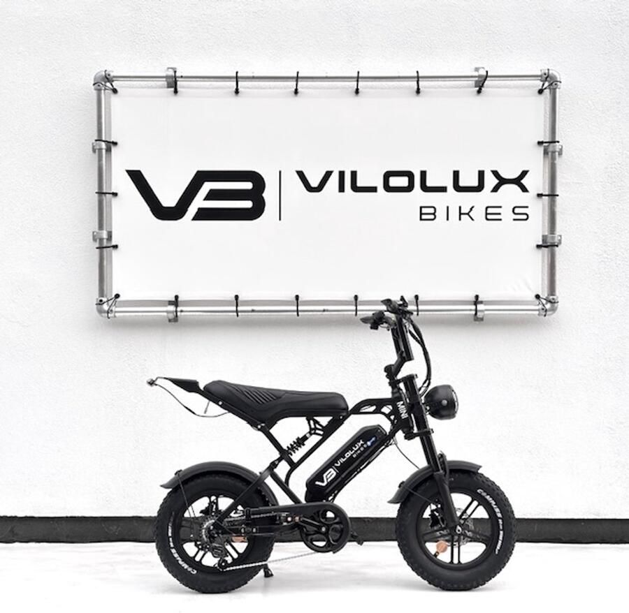 Vilolux Fatbike electrisch Fatbike V20 Mini 2025 Model Legaal Rijklaar geleverd 16 Inch 2 Jaar garantie Telefoontasje Hydraulische rem 7 versnellingen Alarm Zwart