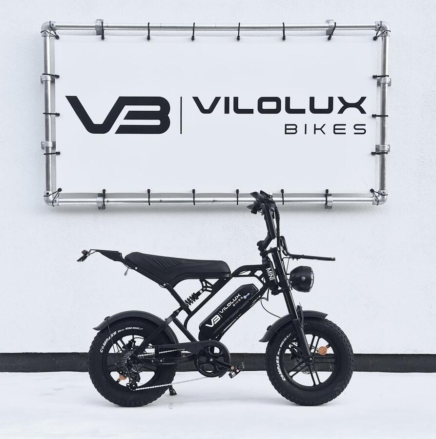 Vilolux Fatbike electrisch Fatbike V20 Mini 2025 Model Voorrek Legaal Rijklaar geleverd 16 Inch 2 Jaar garantie Telefoontasje Hydraulische rem 7 versnellingen Alarm Zwart