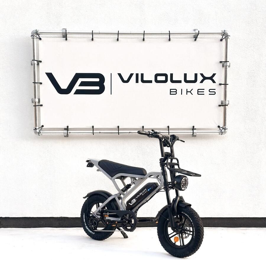 Vilolux Fatbike electrisch Fatbike V20 Mini voorrek 2025 Model Legaal Rijklaar geleverd 16 Inch 2 Jaar garantie Telefoontasje Hydraulische rem 7 versnellingen Alarm Nardo Grey