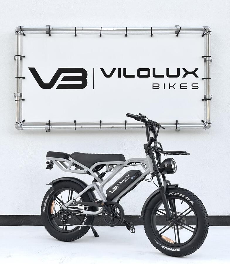 Vilolux Fatbike electrisch Fatbike V20 PRO 2025 2026 Model Achterzit Voorrek Legaal Rijklaar geleverd 2 Jaar garantie Telefoontasje Hydraulische rem Alarm Nardo Grey