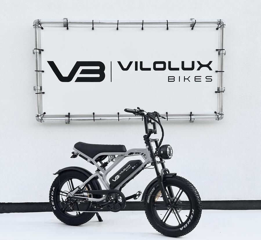 Vilolux Fatbike electrisch Fatbike V20 PRO 2025 2026 Model Legaal Rijklaar geleverd 2 Jaar garantie Telefoontasje Hydraulische rem Alarm Nardo Grey