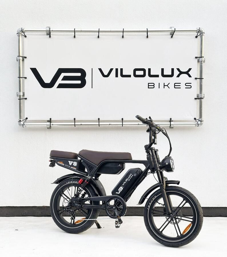 Vilolux Fatbike electrisch Ultra Dubbele accu Achterzit Bruin zadel Legaal Rijklaar Niet opvoerbare fatbikes Groot LCD display NFC vergrendeling 2 Jaar garantie Hydraulische rem Alarm City Banden