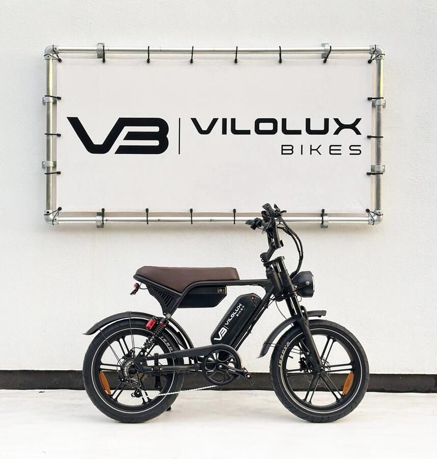 Vilolux Fatbike electrisch Ultra Dubbele accu Bruin zadel Legaal Rijklaar Niet opvoerbare fatbikes Groot LCD display NFC vergrendeling 2 Jaar garantie Hydraulische rem Alarm City Banden