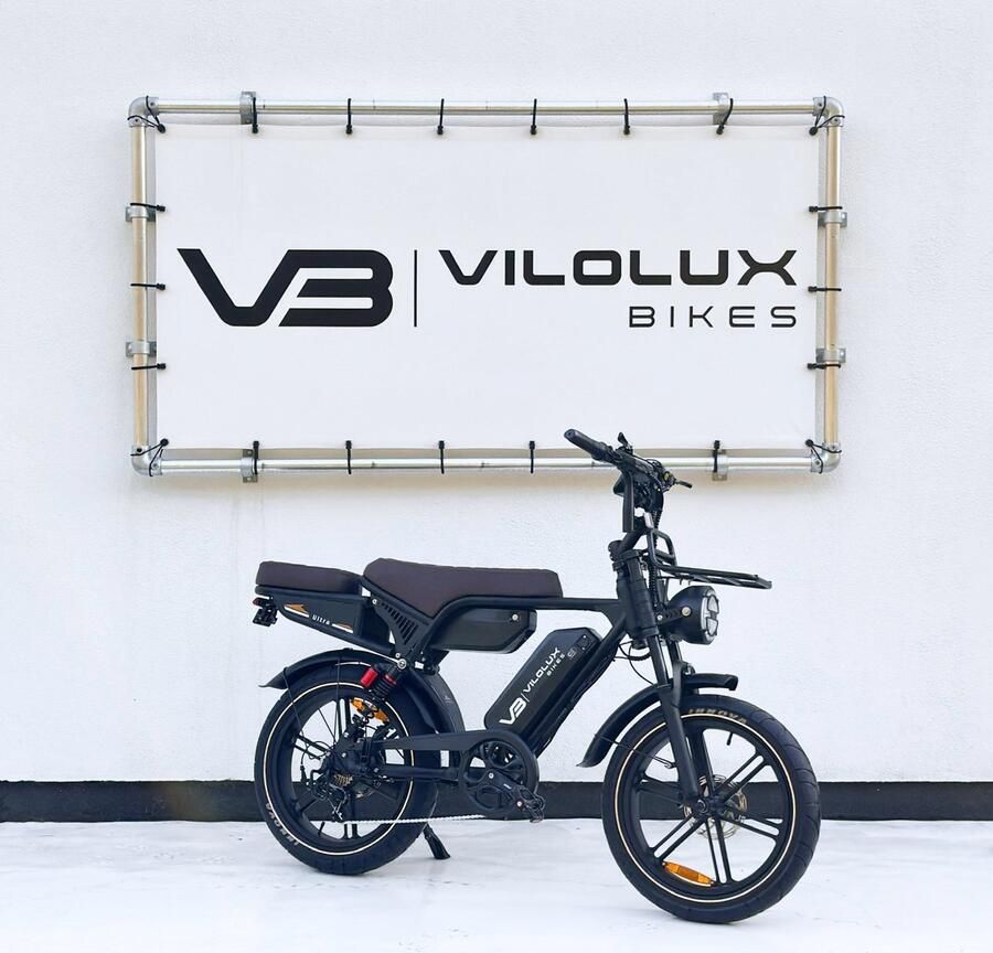 Vilolux Fatbike electrisch Ultra Dubbele accu Voorrek Achterzit Bruin zadel Legaal Rijklaar Niet opvoerbare fatbikes Groot LCD display NFC vergrendeling 2 Jaar garantie Hydraulische rem Alarm City Banden