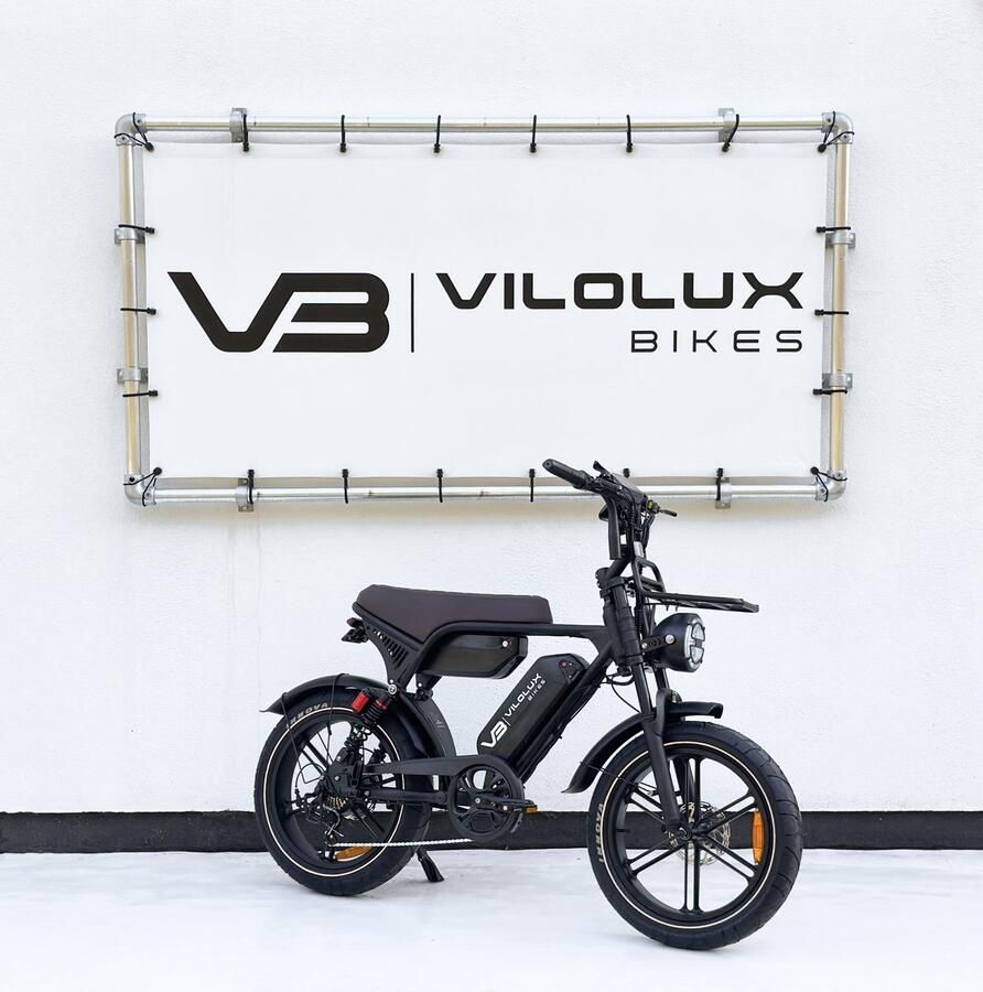 Vilolux Fatbike electrisch Ultra Dubbele accu Voorrek Bruin zadel Legaal Rijklaar Niet opvoerbare fatbikes Groot LCD display NFC vergrendeling 2 Jaar garantie Hydraulische rem Alarm City Banden