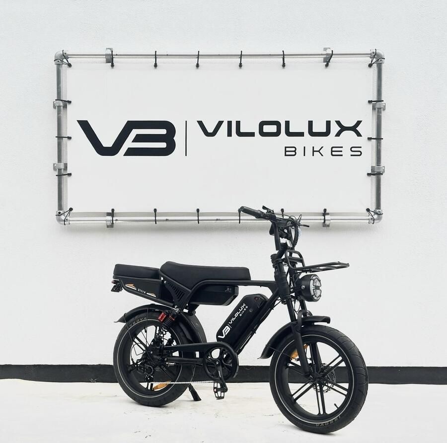 Vilolux Fatbike electrisch Ultra Dubbele accu Zwart zadel voorrek achterzit Legaal Rijklaar Niet opvoerbare fatbikes Groot LCD display NFC vergrendeling 2 Jaar garantie Hydraulische rem Alarm City Banden
