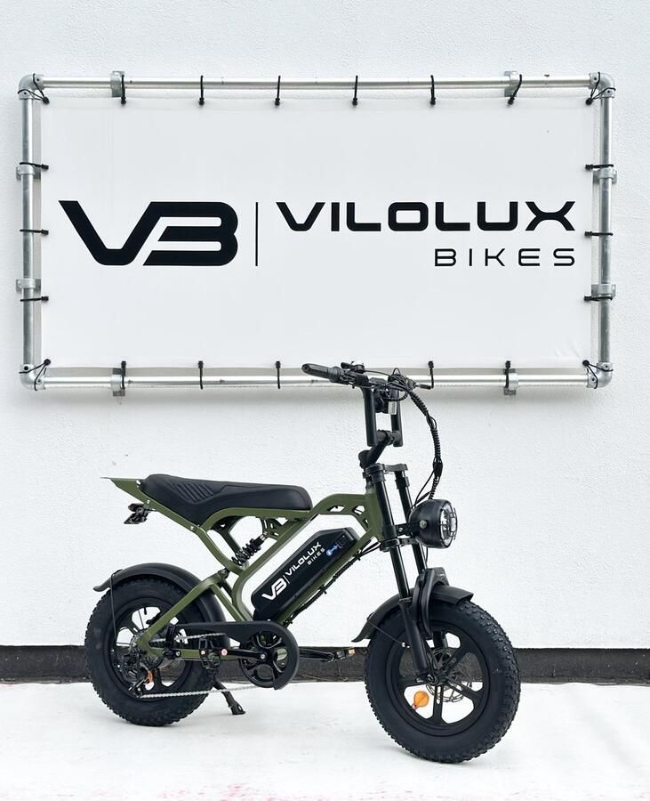 Vilolux Fatbike elektrisch Fatbike V20 Mini ARMY GREEN Legaal Rijklaar geleverd 16 Inch 2 Jaar garantie Telefoontasje Hydraulische rem 7 versnellingen Alarm