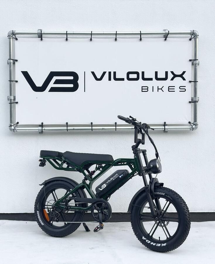 Vilolux Fatbike elektrisch Fatbike V20 PRO GREEN Achterzit Legaal Rijklaar geleverd Niet opvoerbare fatbikes 2 Jaar garantie Telefoontasje Hydraulische Rem Alarm Voetsteunen Legaal
