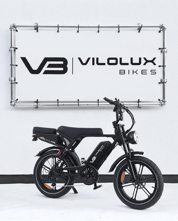 Vilolux Fatbike elektrisch Ultra Legaal Achterzit Rijklaar Niet opvoerbare fatbikes 2 Jaar garantie Hydraulische rem Alarm Groot LCD Display NFC vergrendeling Zwart City banden