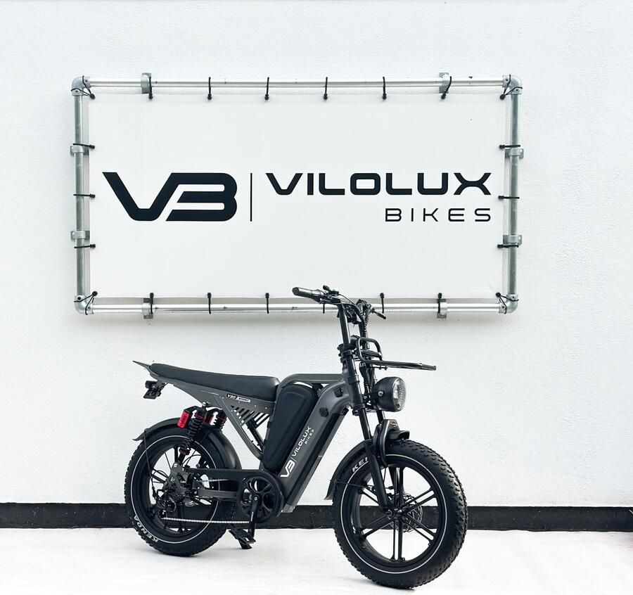 Vilolux Fatbike Elektrisch V20 SPORT DARK GREY voorrek 2026 model Legaal Rijklaar geleverd 2 Jaar garantie Hydraulische rem Dubbele vering