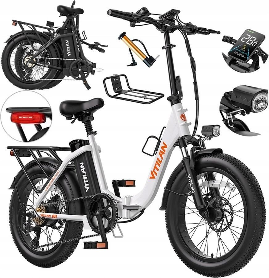 VITILAN U3 Witte Opvouwbare Elektrische Fiets – 48V 13Ah Accu 120km Bereik 20 Vetbanden 7-Speed Shi o – Wit