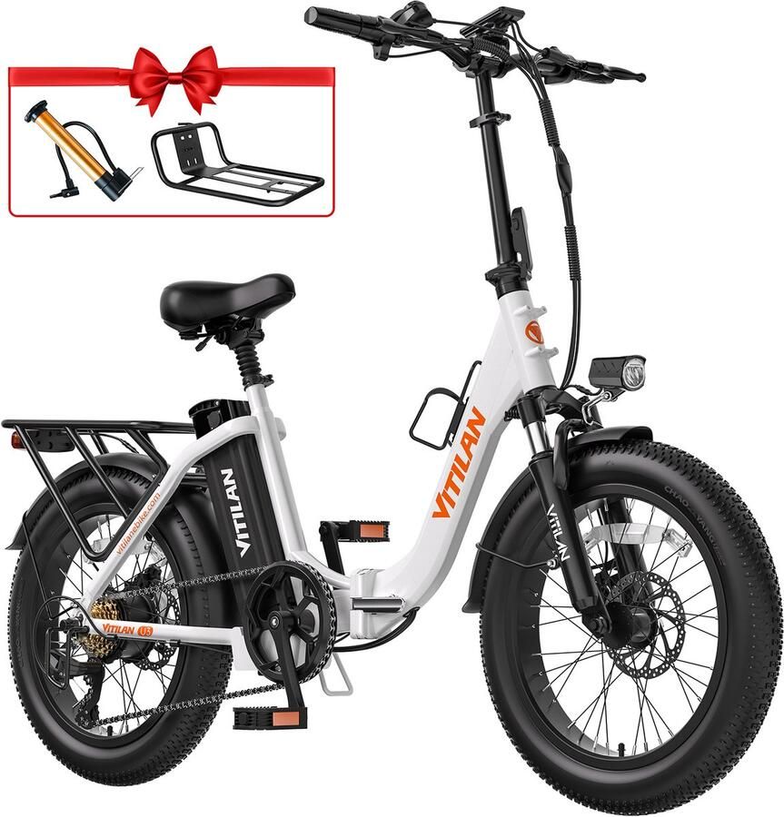 VITILAN U3 Witte Opvouwbare Elektrische Fiets – 48V 13Ah Accu 120km Bereik 20 Vetbanden 7-Speed Shi o – Wit