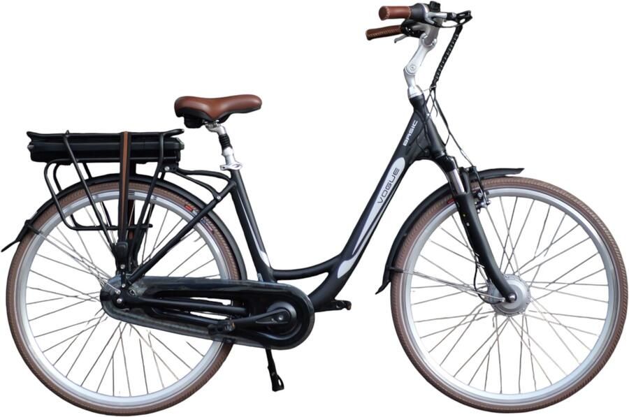 Vogue Basic N3 Elektrische Fiets Mat Zwart met Bruine Accenten 47 cm