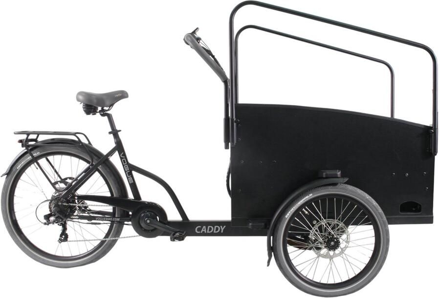 Vogue Caddy Elektrische Bakfiets Mat Zwart Grijze Accenten Accu 468Wh (36V 13Ah) Bafang Achterwielmotor Shi o 7 Versnellingen Hydraulische Rem