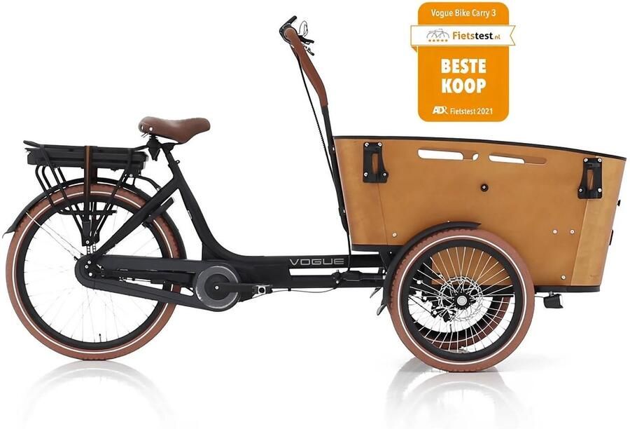 Vogue Carry 3 – Elektrische Bakfiets – Mat Zwart Bruin – Bafang 80 Nm – Nexus 7 versnellingen – Actieradius 50-70 km