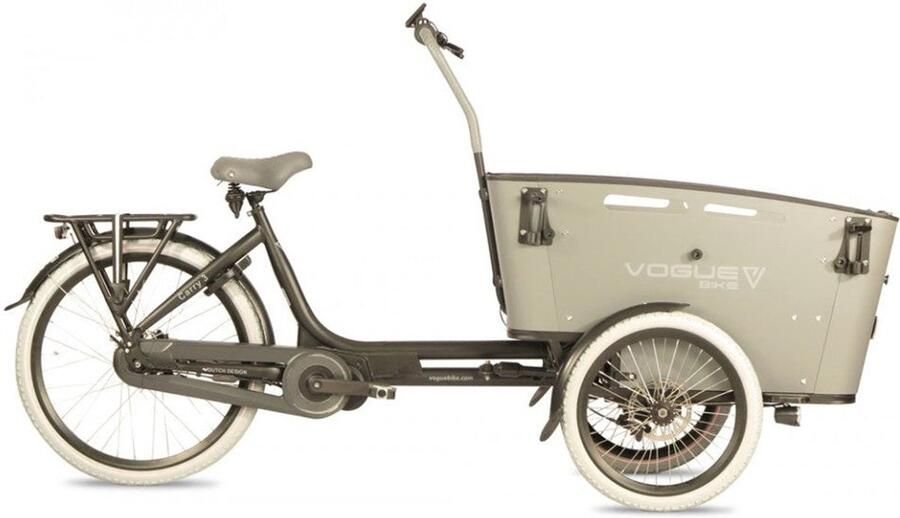 Vogue Carry 3 – Mat Zwart Grijs – Elektrische Bakfiets – Ananda M81 middenmotor – 540Wh accu – 8 versnellingen – Hydraulische schijfrem