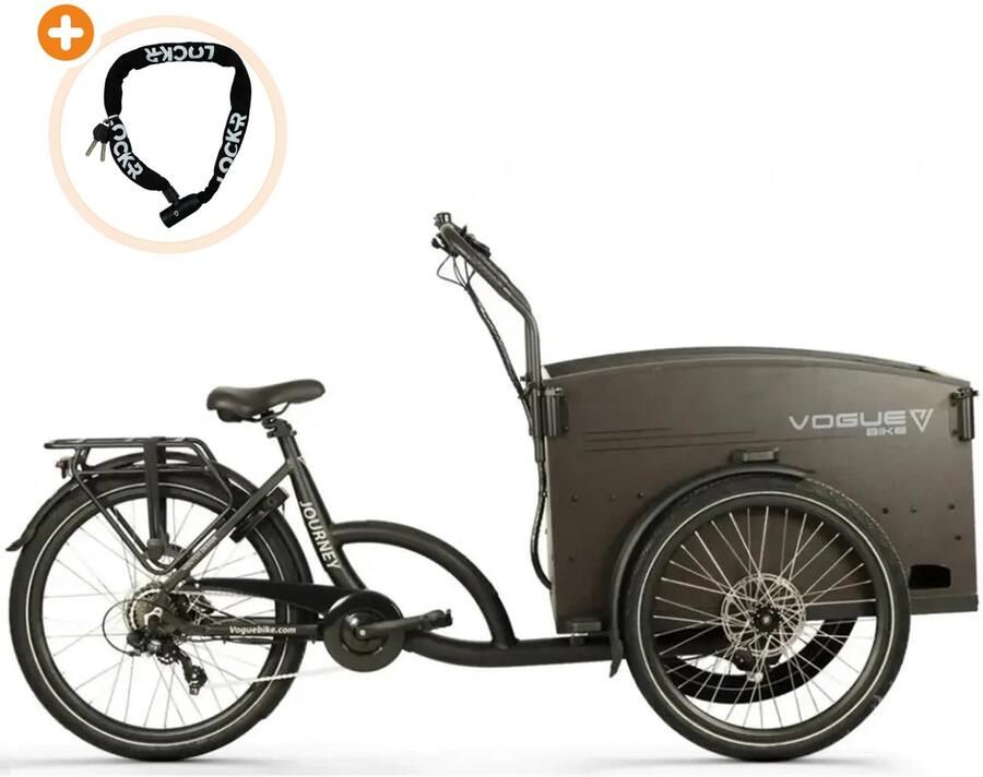 Vogue Journey Plus Elektrische Bakfiets 250W motor Actieradius tot 60 km 7 versnellingen Hydraulische schijfrem Lage instap Mat zwart