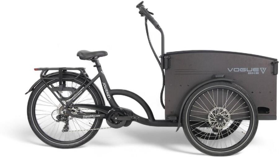 Vogue Journey Plus Elektrische Bakfiets Mat Zwart Zwarte Accenten 48 cm Accu 522Wh (36V 14.5Ah) Ananda Middenmotor Shi o 7 Versnellingen Hydraulische Rem