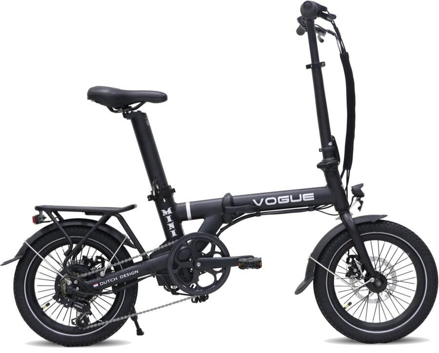 Vogue Mini Elektrische Vouwfiets Mat Zwart 120 kg Draagvermogen 36V 281Wh Accu Hydraulische Rem 6 Versnellingen Achterwielmotor