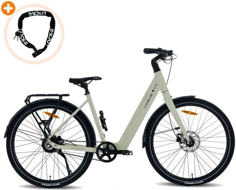 Vogue Motion Elektrische Fiets 28 inch 250W motor Actieradius tot 90 km Automatische 2 versnellingen 360Wh accu Matt Sand White