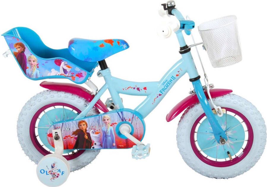 Volare Disney Frozen 2 Kinderfiets Meisjes 12 inch Blauw Paars Mandje voor en Poppenzitje achter 95%