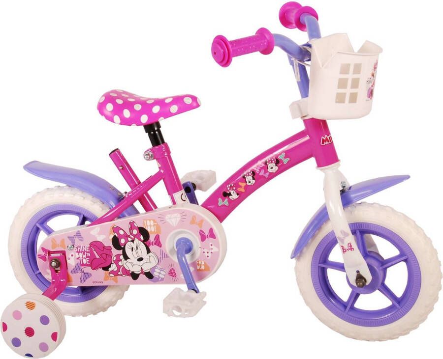 Volare Disney Minnie Cutest Ever! Kinderfiets Meisjes 10 inch Roze Wit Paars Doortrapper Met mandje