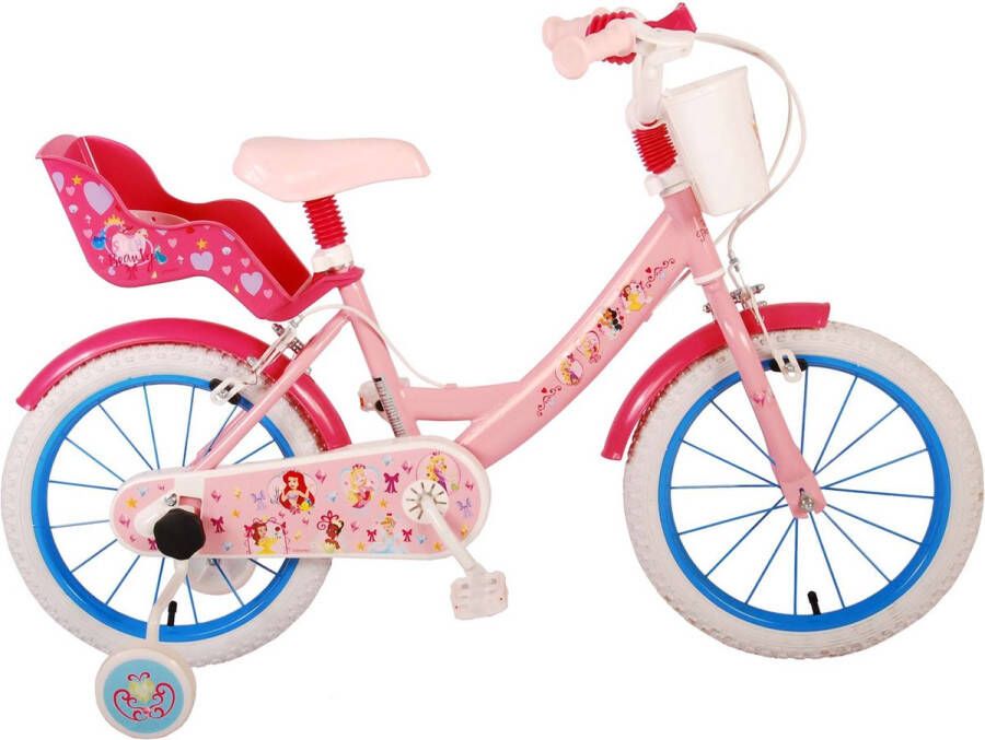 Volare Disney Princess Kinderfiets Meisjes 16 inch Roze Blauw Twee Handremmen