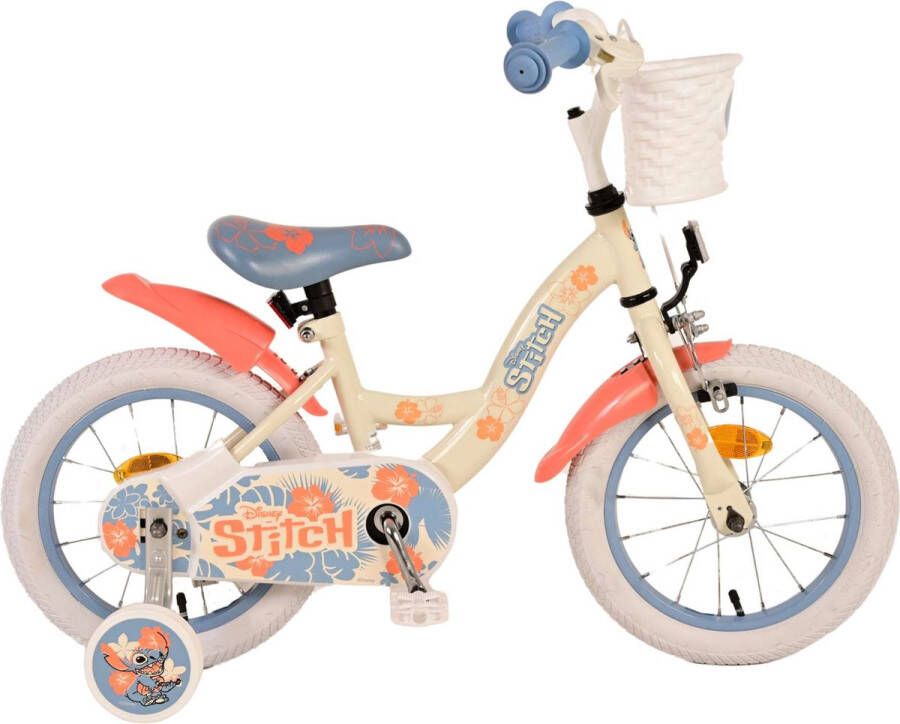 Volare Disney Stitch Kinderfiets Meisjes 14 inch Crème Koraal Blauw