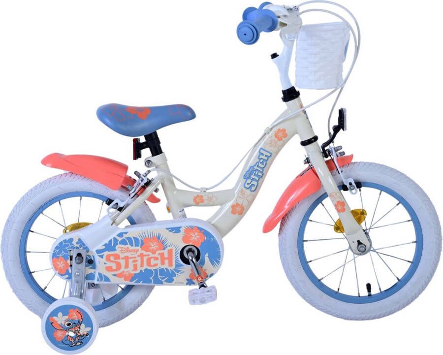 Volare Disney Stitch Kinderfiets Meisjes 14 inch Crème Koraal Blauw Twee handremmen