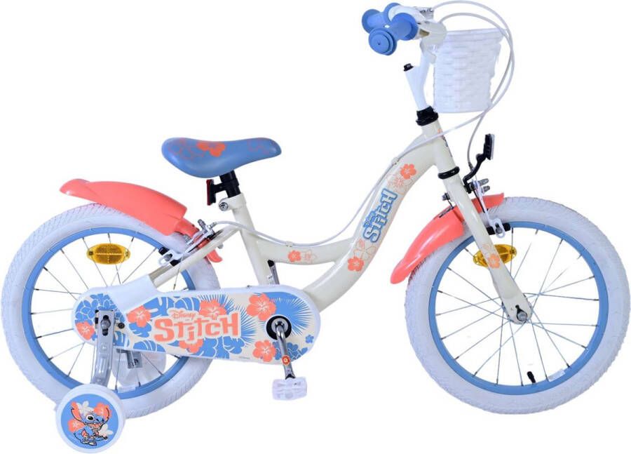 Volare Disney Stitch Kinderfiets Meisjes 16 inch Crème Koraal Blauw Twee handremmen