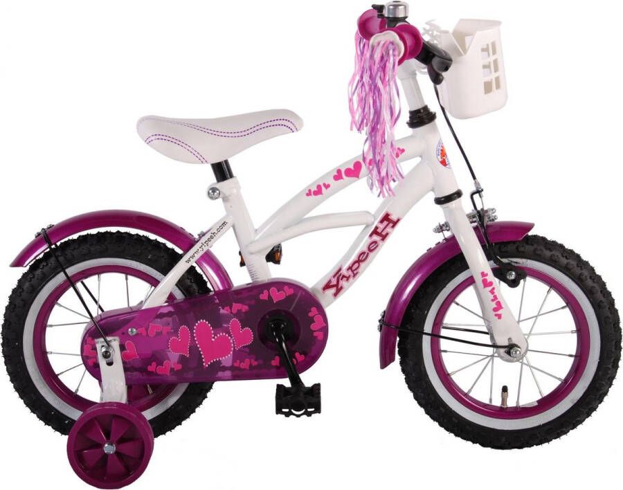 Volare Heart Cruiser 12 Inch 23 cm Meisjes Terugtraprem Wit Paars