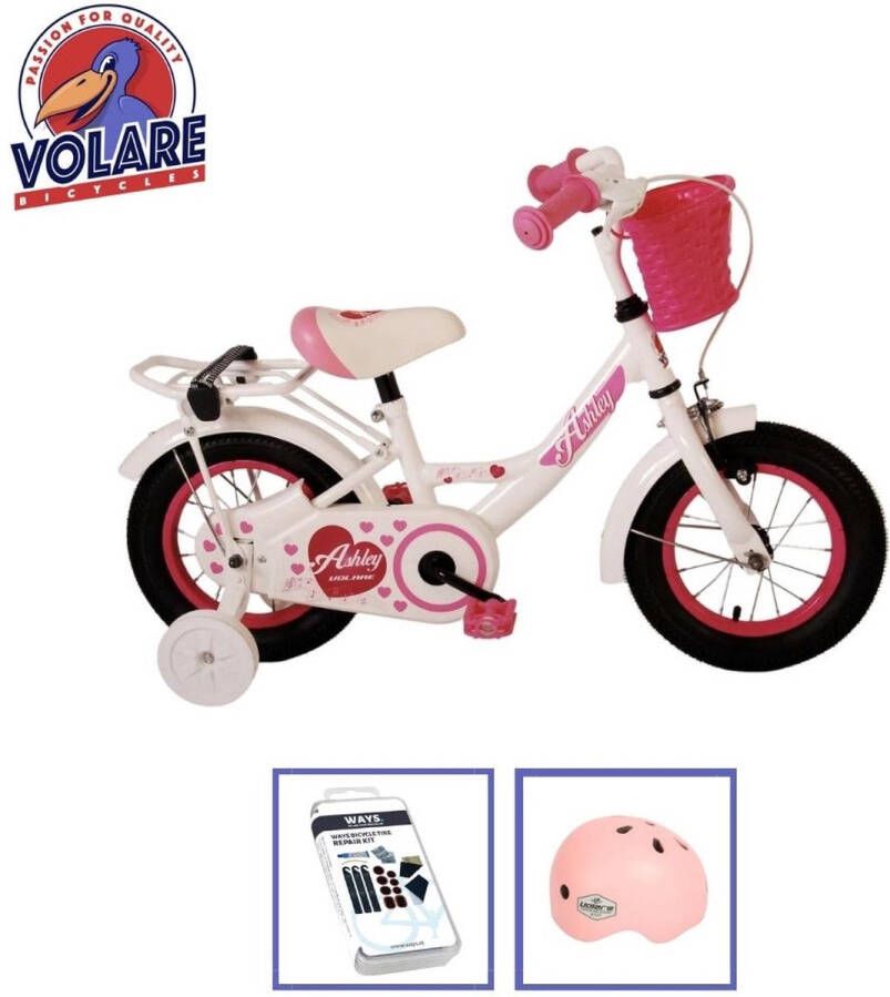 Volare Kinderfiets Ashley 12 inch Wit Inclusief fietshelm + accessoires